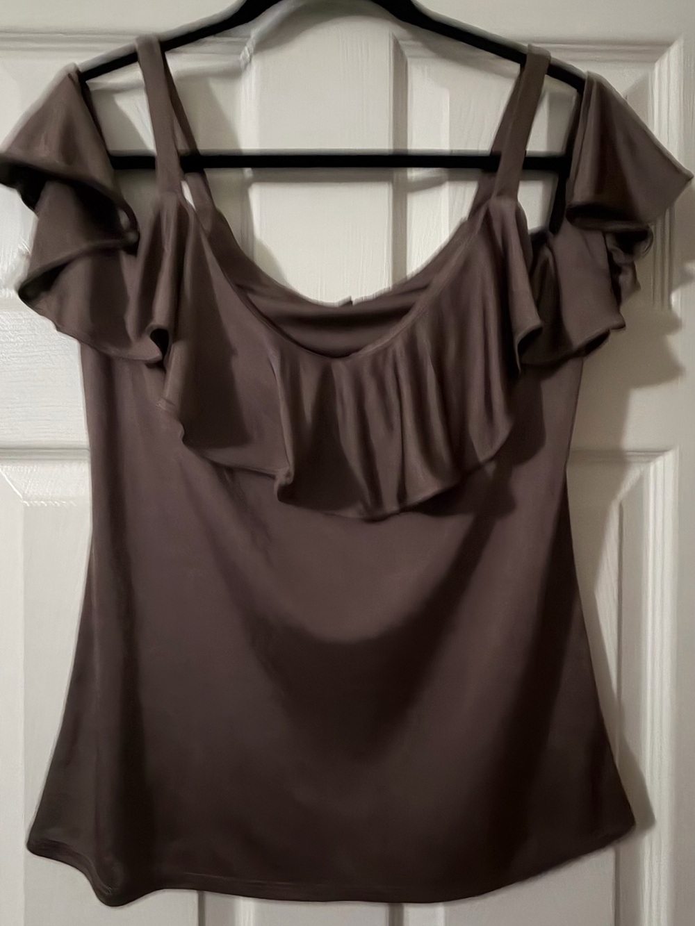 Express Brown Ruffle Cold-Shoulder off the shoulder top
